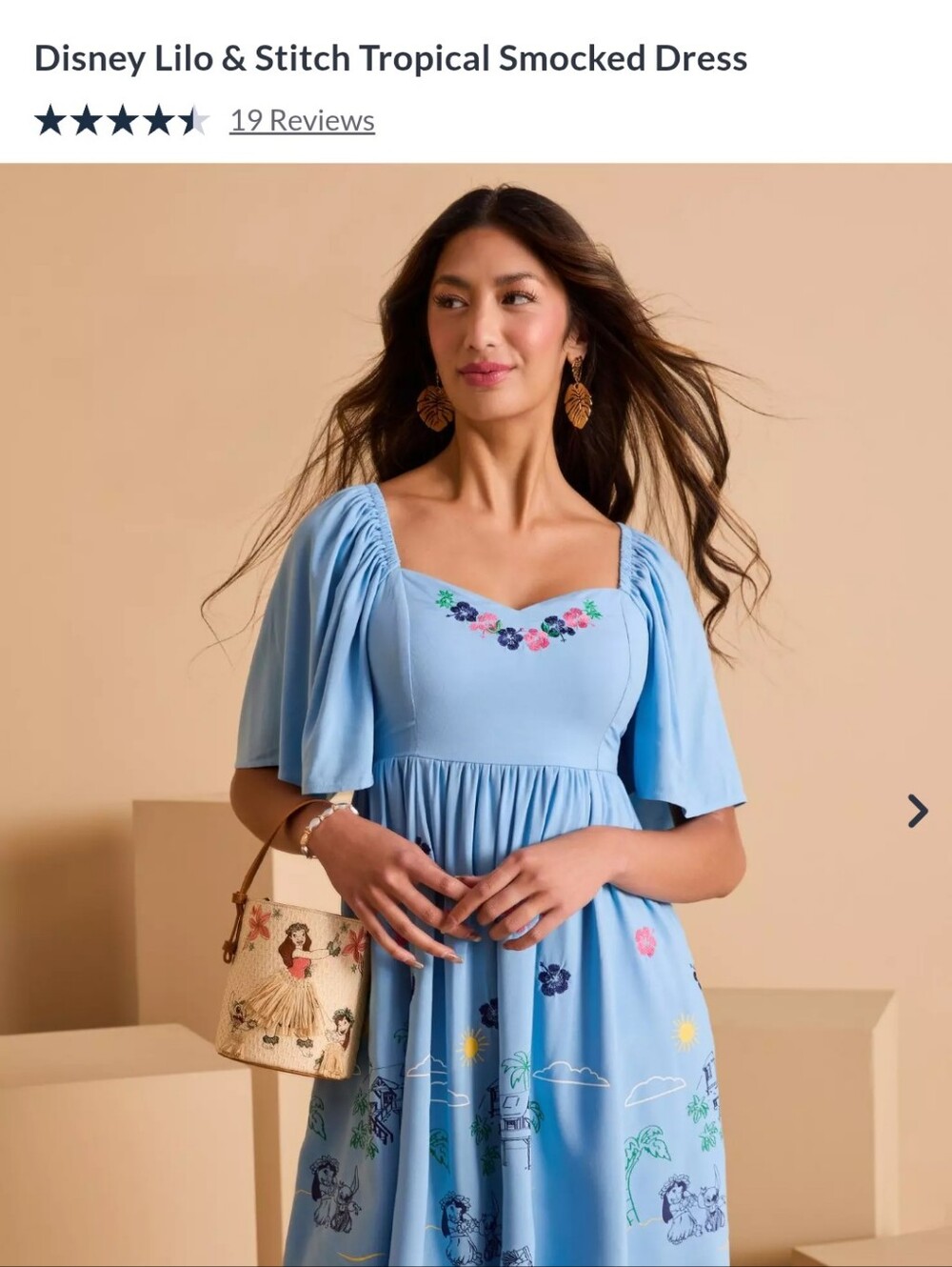 Box Lunch/Disney Light Blue Lilo & Stitch Embroidered Midi Dress - Sz 2